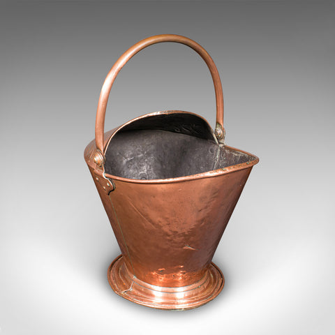 Antique Fireplace Coal Scuttle, English Copper, Basket, Art Nouveau, Victorian