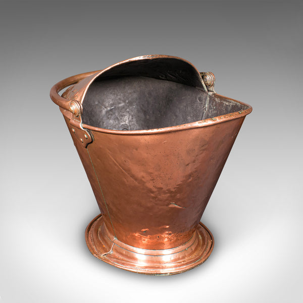 Antique Fireplace Coal Scuttle, English Copper, Basket, Art Nouveau, Victorian