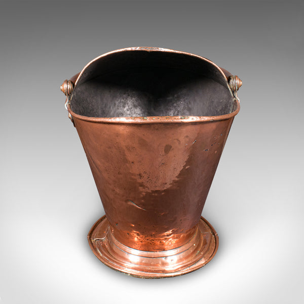 Antique Fireplace Coal Scuttle, English Copper, Basket, Art Nouveau, Victorian