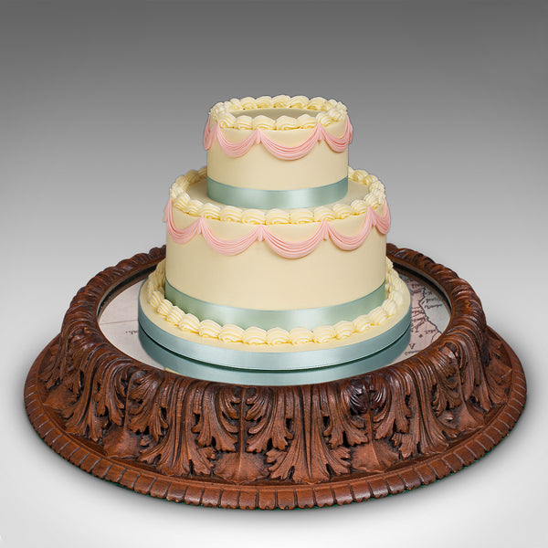 Antique Cake Display Stand, German, Oak, Mirrored Gateau Centrepiece, Victorian