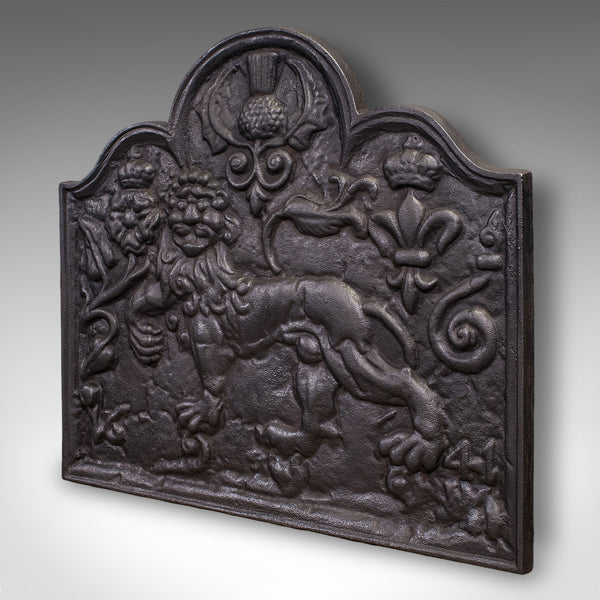 Antique Relief Fire Back, English, Iron, Fireplace Reflector, Victorian, C.1895