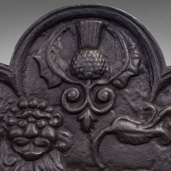 Antique Relief Fire Back, English, Iron, Fireplace Reflector, Victorian, C.1895
