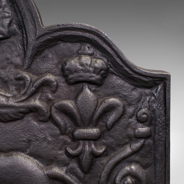 Antique Relief Fire Back, English, Iron, Fireplace Reflector, Victorian, C.1895