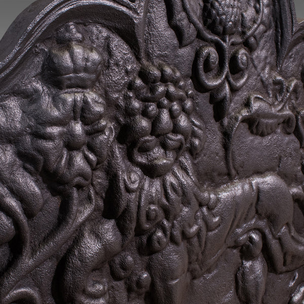Antique Relief Fire Back, English, Iron, Fireplace Reflector, Victorian, C.1895