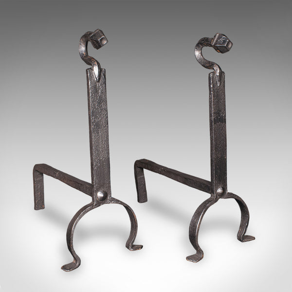 Antique Fireplace Set, English, Wrought Iron, Fire Basket, Andirons, Victorian