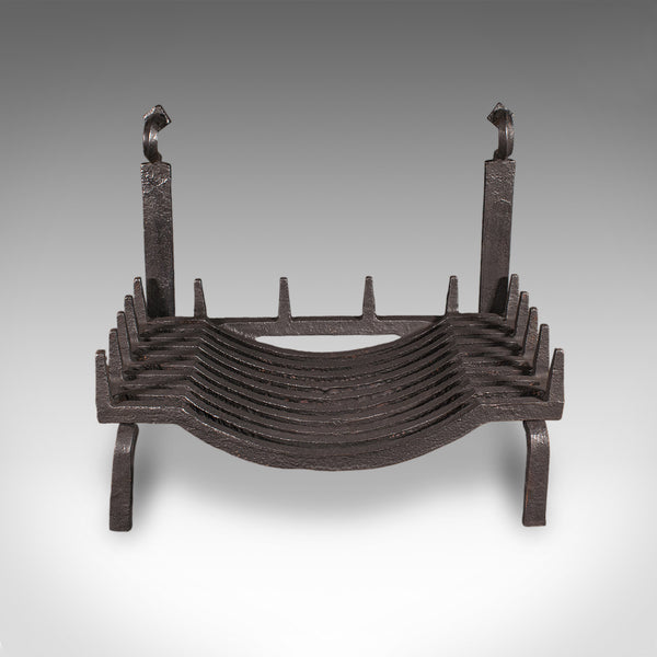 Antique Fireplace Set, English, Wrought Iron, Fire Basket, Andirons, Victorian