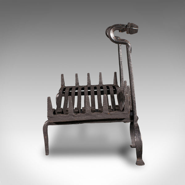 Antique Fireplace Set, English, Wrought Iron, Fire Basket, Andirons, Victorian