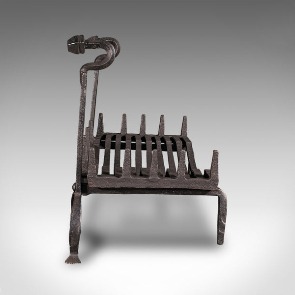 Antique Fireplace Set, English, Wrought Iron, Fire Basket, Andirons, Victorian