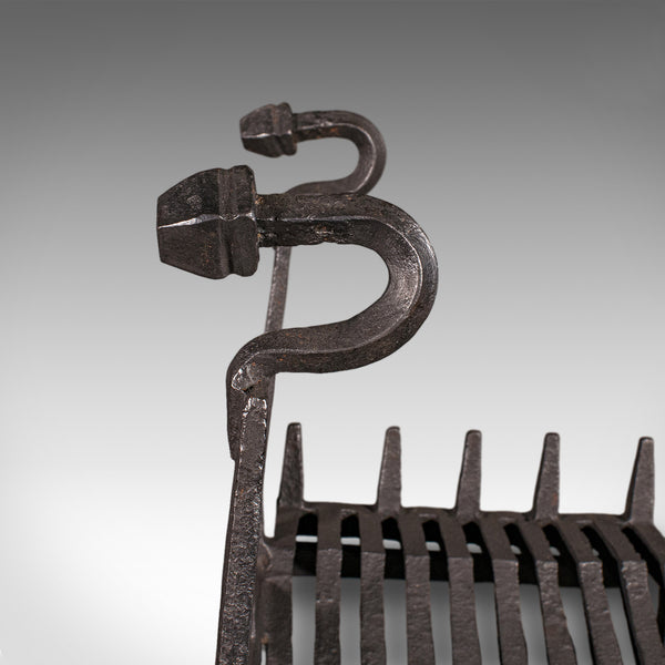 Antique Fireplace Set, English, Wrought Iron, Fire Basket, Andirons, Victorian