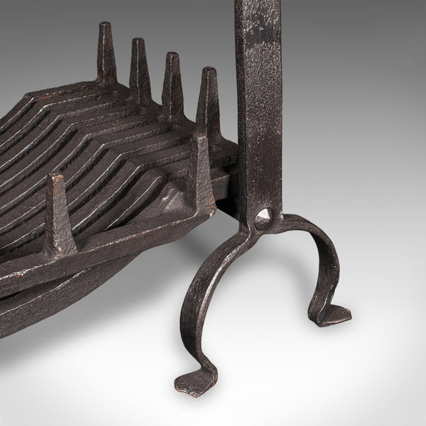 Antique Fireplace Set, English, Wrought Iron, Fire Basket, Andirons, Victorian