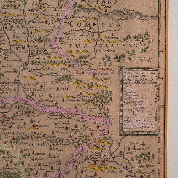 Antique Map of Bohemia, Dutch, Framed Cartography, Johannes Janssonius, C.1630