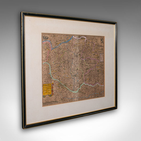 Antique Map of Bohemia, Dutch, Framed Cartography, Johannes Janssonius, C.1630