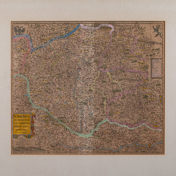 Antique Map of Bohemia, Dutch, Framed Cartography, Johannes Janssonius, C.1630
