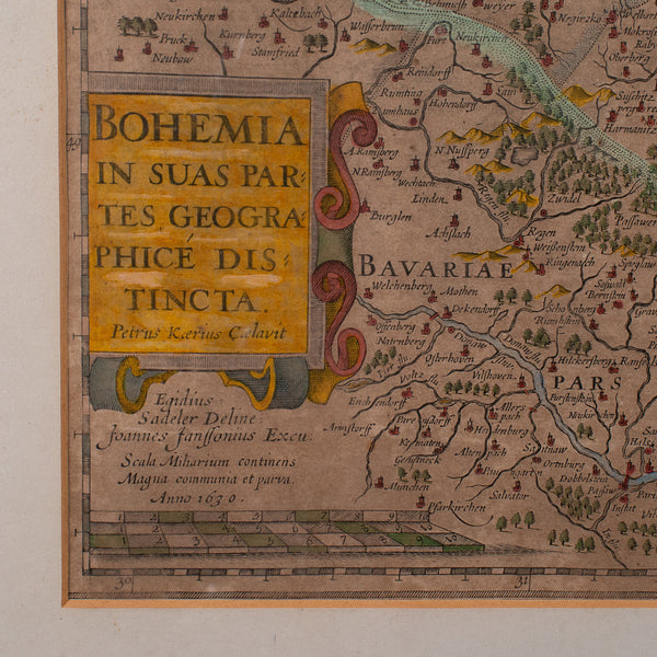 Antique Map of Bohemia, Dutch, Framed Cartography, Johannes Janssonius, C.1630