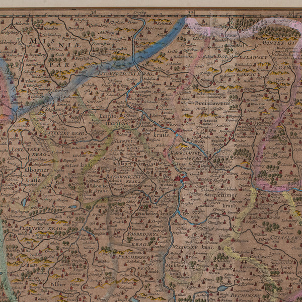 Antique Map of Bohemia, Dutch, Framed Cartography, Johannes Janssonius, C.1630