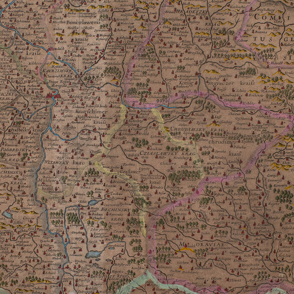 Antique Map of Bohemia, Dutch, Framed Cartography, Johannes Janssonius, C.1630