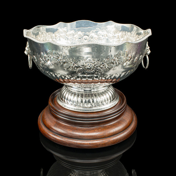 Antique Presentation Bowl, English, Silver Plate, Ice Bucket, Cooler, Edwardian