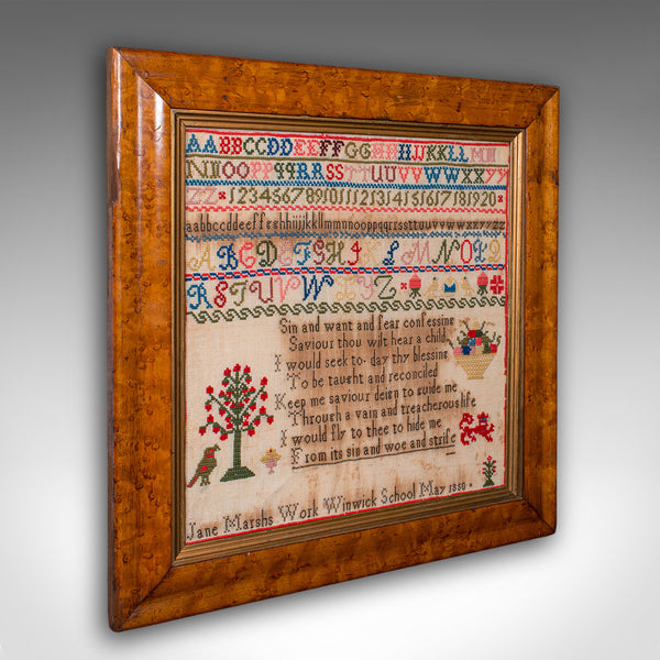 Antique Needlepoint Sampler, English, Handmade, Embroidered Panel, Victorian - London Fine Antiques