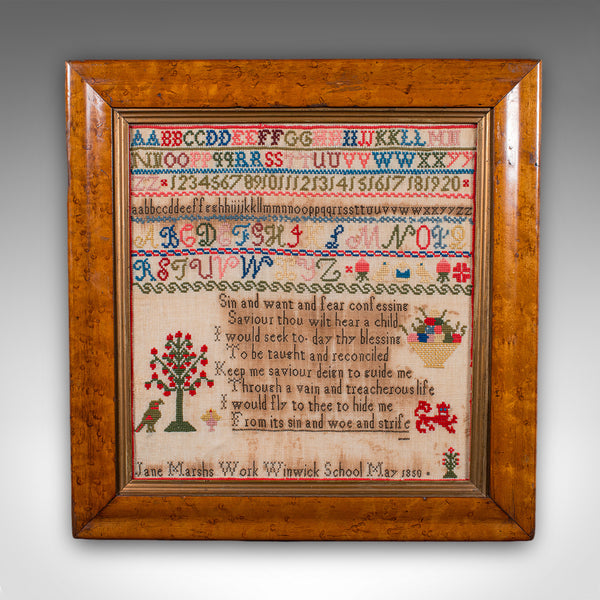 Antique Needlepoint Sampler, English, Handmade, Embroidered Panel, Victorian - London Fine Antiques