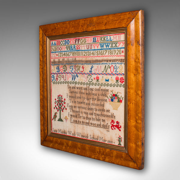 Antique Needlepoint Sampler, English, Handmade, Embroidered Panel, Victorian - London Fine Antiques