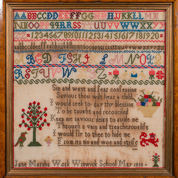 Antique Needlepoint Sampler, English, Handmade, Embroidered Panel, Victorian - London Fine Antiques