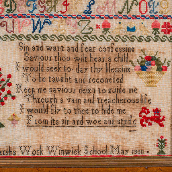 Antique Needlepoint Sampler, English, Handmade, Embroidered Panel, Victorian - London Fine Antiques