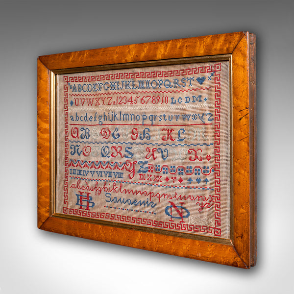 Antique Needlework Sample, English, Framed, Embroidery, Decor, William IV, 1835