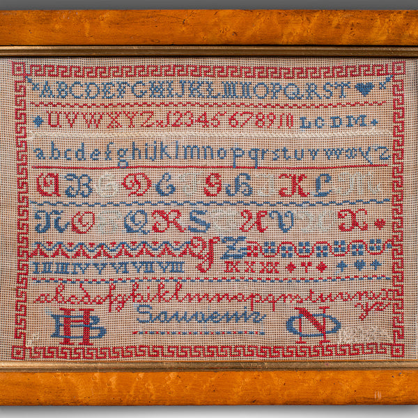 Antique Needlework Sample, English, Framed, Embroidery, Decor, William IV, 1835
