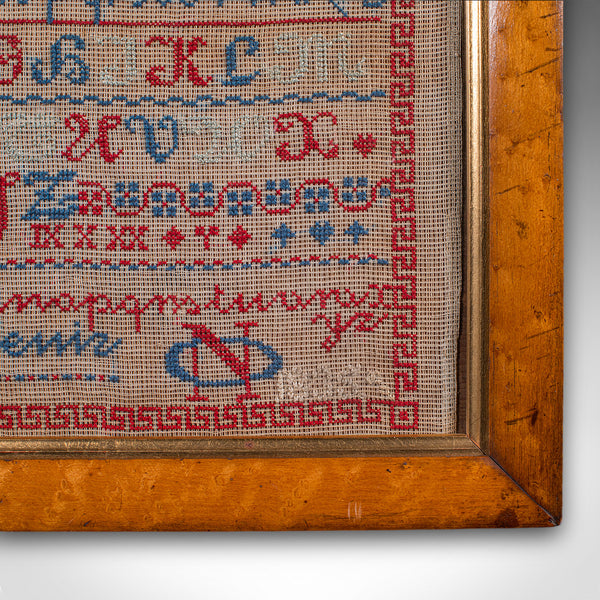 Antique Needlework Sample, English, Framed, Embroidery, Decor, William IV, 1835
