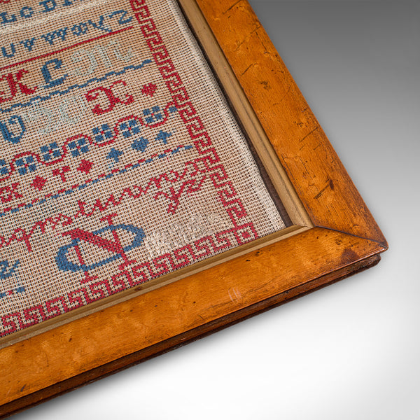 Antique Needlework Sample, English, Framed, Embroidery, Decor, William IV, 1835