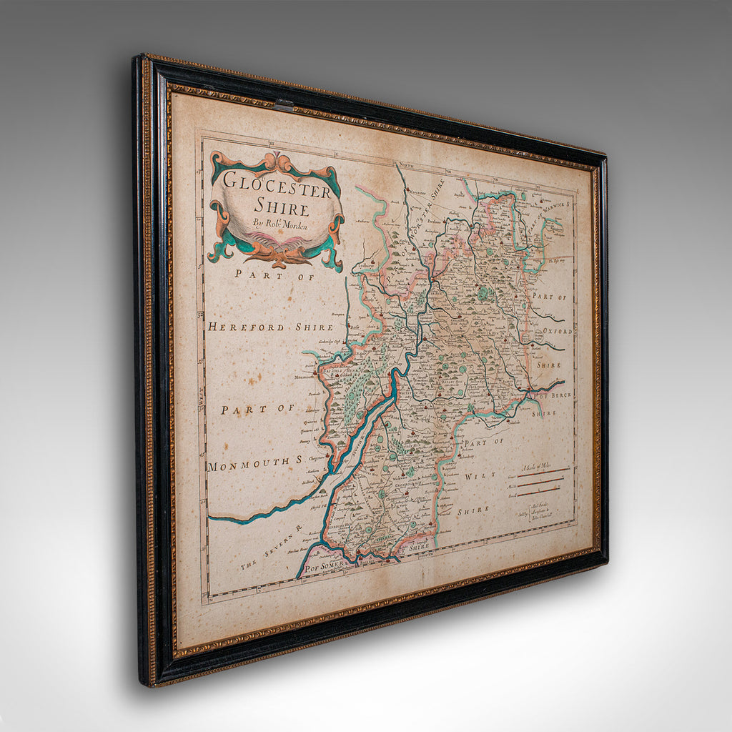 Antique Gloucestershire Map, English, Framed Cartography, Robert Morden, C.1700
