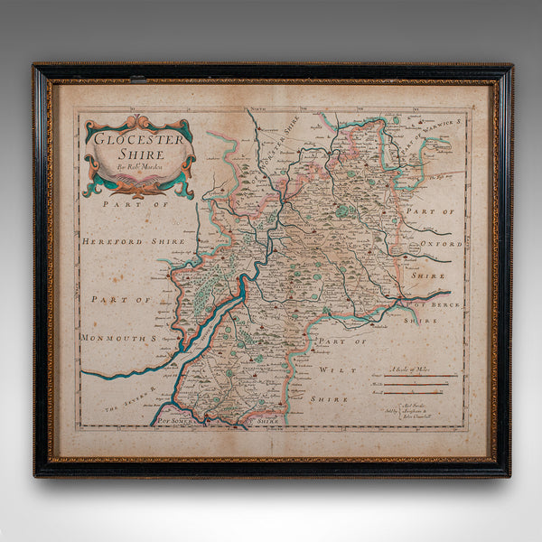 Antique Gloucestershire Map, English, Framed Cartography, Robert Morden, C.1700