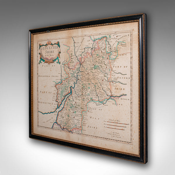 Antique Gloucestershire Map, English, Framed Cartography, Robert Morden, C.1700