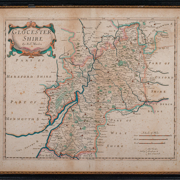 Antique Gloucestershire Map, English, Framed Cartography, Robert Morden, C.1700