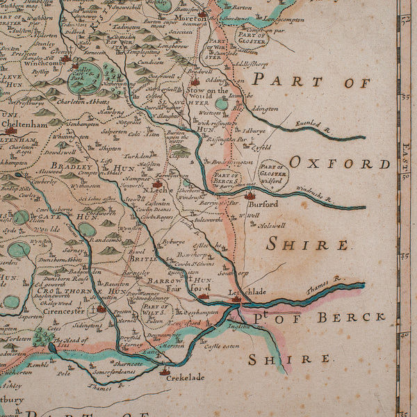 Antique Gloucestershire Map, English, Framed Cartography, Robert Morden, C.1700