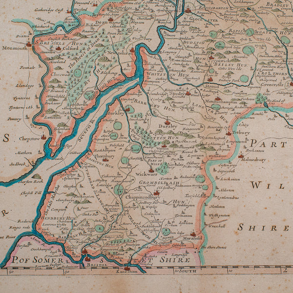 Antique Gloucestershire Map, English, Framed Cartography, Robert Morden, C.1700