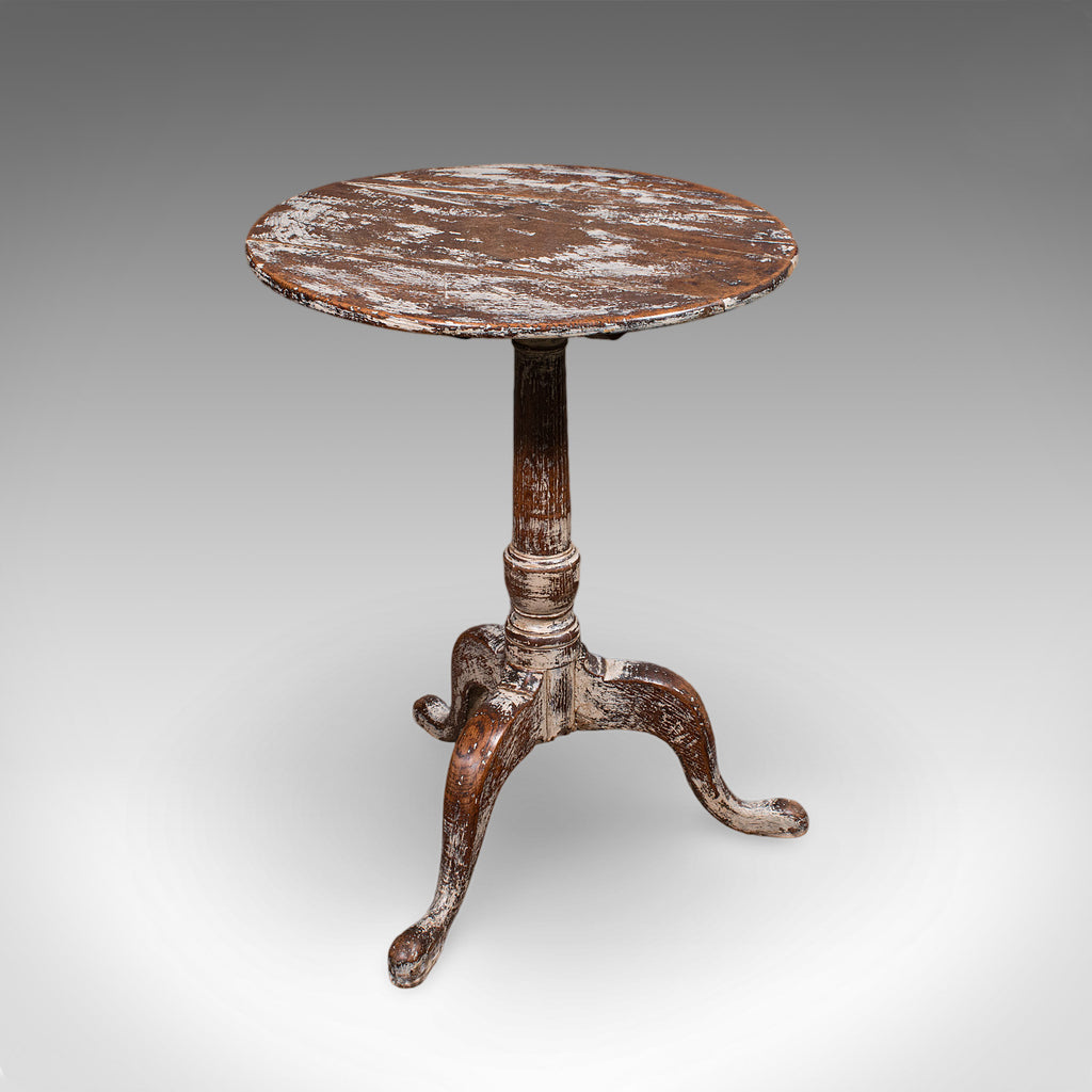 Antique Pedestal Table, Painted Oak, Side, Lamp, Planter Stand, Georgian, C.1750