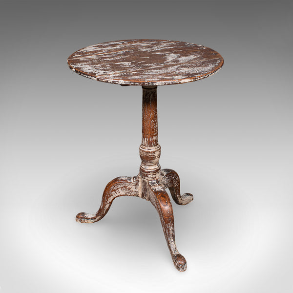 Antique Pedestal Table, Painted Oak, Side, Lamp, Planter Stand, Georgian, C.1750