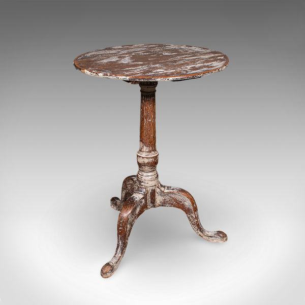 Antique Pedestal Table, Painted Oak, Side, Lamp, Planter Stand, Georgian, C.1750