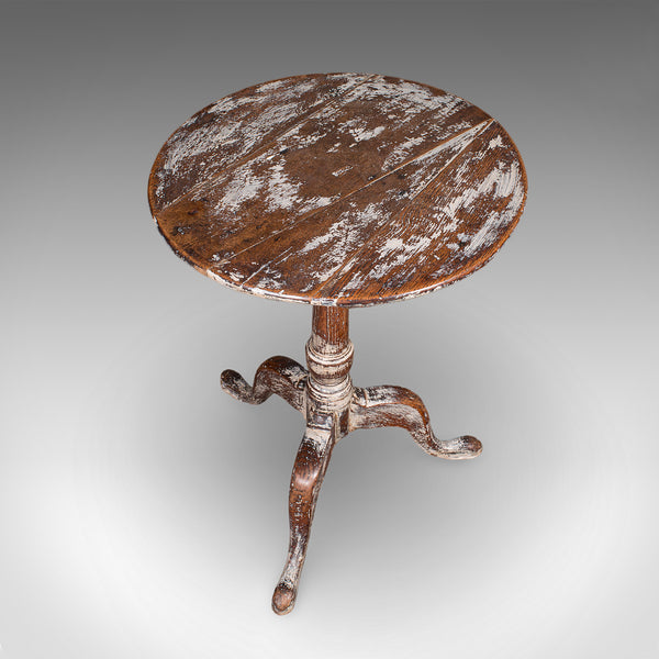 Antique Pedestal Table, Painted Oak, Side, Lamp, Planter Stand, Georgian, C.1750