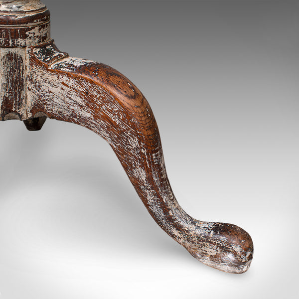 Antique Pedestal Table, Painted Oak, Side, Lamp, Planter Stand, Georgian, C.1750