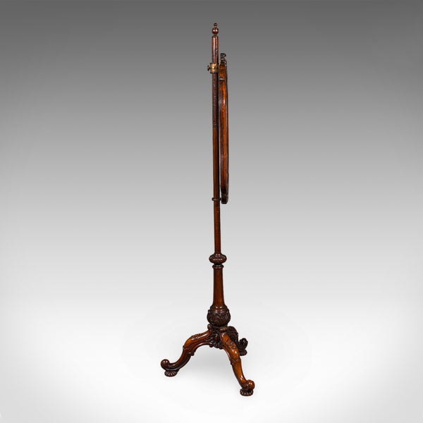 Antique Pole Screen, English, Embroidered Fire Panel, Reflector, Early Victorian