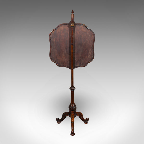 Antique Pole Screen, English, Embroidered Fire Panel, Reflector, Early Victorian