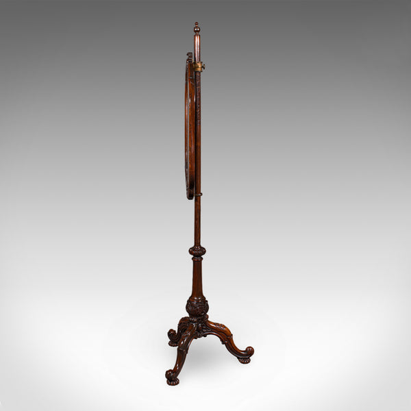 Antique Pole Screen, English, Embroidered Fire Panel, Reflector, Early Victorian