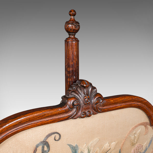 Antique Pole Screen, English, Embroidered Fire Panel, Reflector, Early Victorian