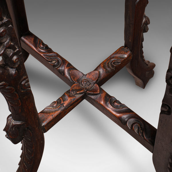 Small Antique Jardiniere Stand, Oriental, Marble, Wine, Lamp Table, Victorian