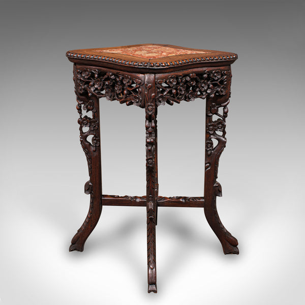 Small Antique Jardiniere Stand, Oriental, Marble, Wine, Lamp Table, Victorian