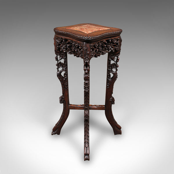 Small Antique Jardiniere Stand, Oriental, Marble, Wine, Lamp Table, Victorian