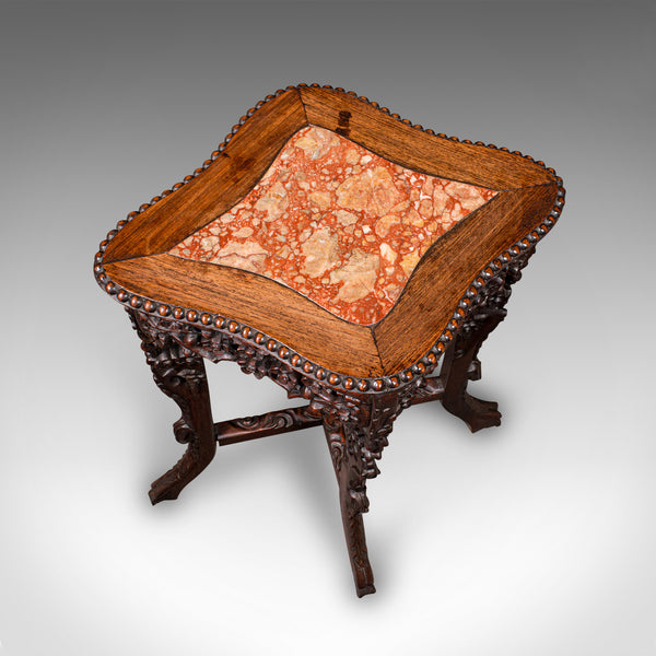 Small Antique Jardiniere Stand, Oriental, Marble, Wine, Lamp Table, Victorian