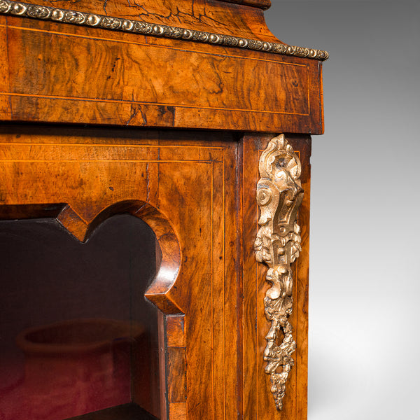 Antique Pier Cabinet, English, Walnut, Glazed Display Bookcase, Victorian, 1860